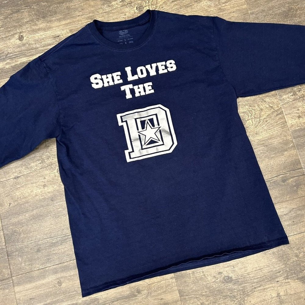 Dallas Cowboys She Loves The D Men Long Sleeve Tshirt Size Large Navy Blue